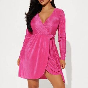 Fashion Nova Kara Plisse mini dress hot pink cross front dress